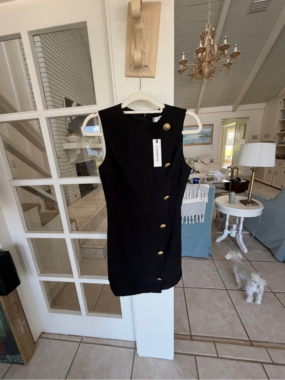 Commense Black Mini Dress with Gold Buttons